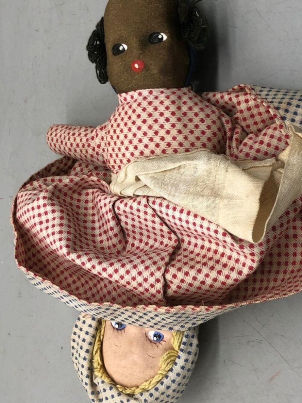 Vintage Topsy Turvy Doll Reversible Black White Girl Handmade Cloth Folk Art